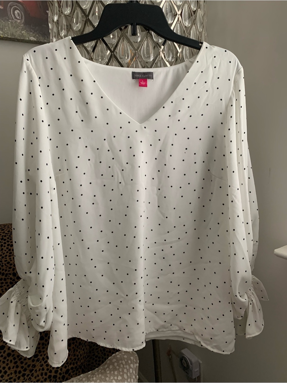Vince Camuto White Blouse with Black Polka Dots